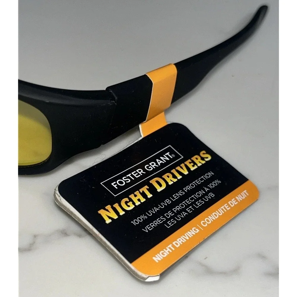 NEW Foster Grant NIGHT DRIVERS Glasses Black Wrap FAST LANE